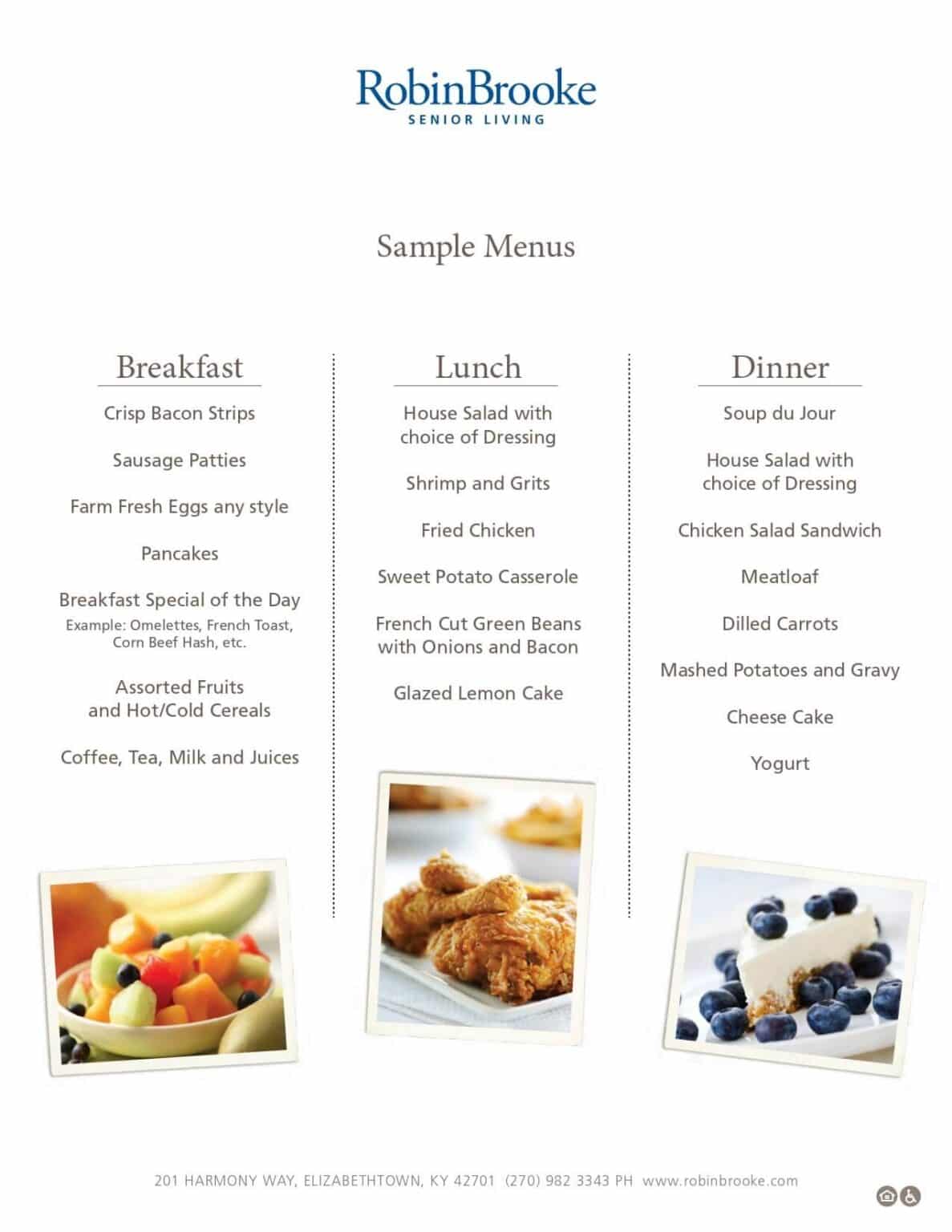 RobinBrooke sample menu